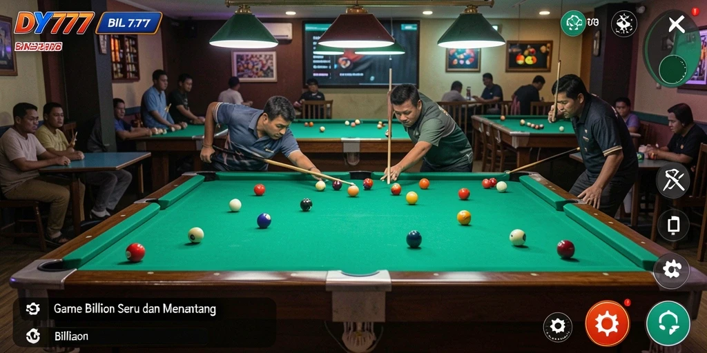 Tampilan antarmuka permainan billiard yang menawan dan interaktif.