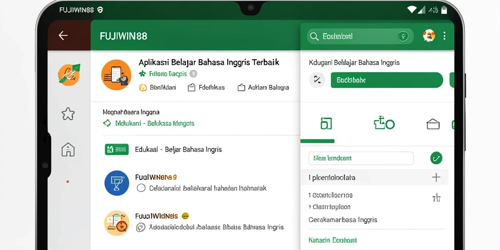 Tampilan antarmuka aplikasi FUJIWIN88 untuk belajar Bahasa Inggris yang menarik.
