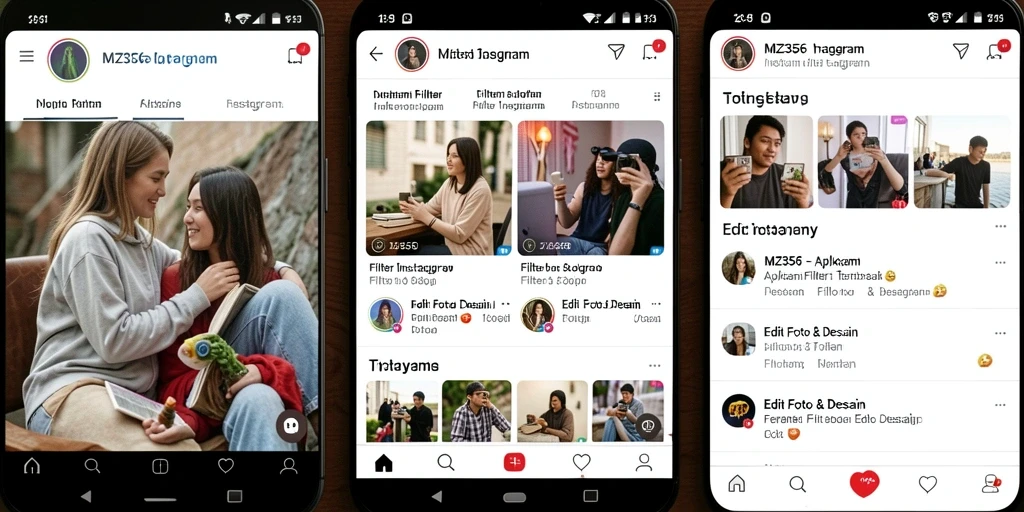 Antarmuka MZ356 dengan beragam pilihan filter Instagram yang menarik.