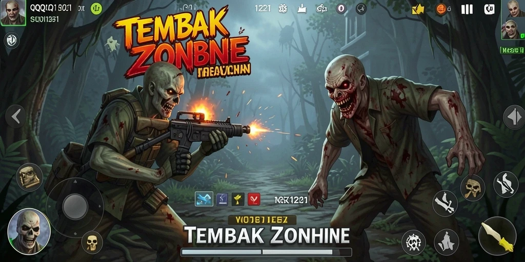 Tampilan antarmuka game Tembak Zombie yang dinamis.