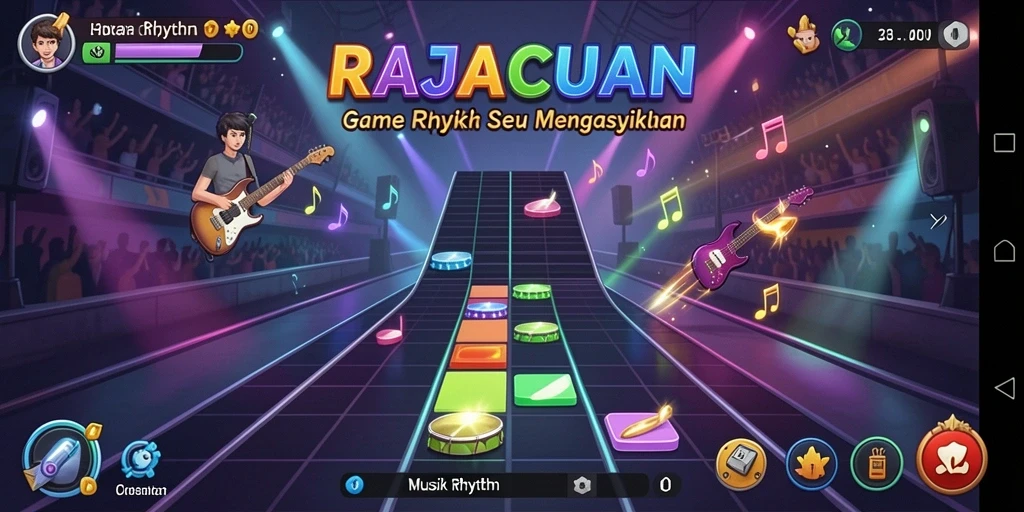 Tampilan antarmuka yang menarik dari game Musik Rhythm RAJACUAN.