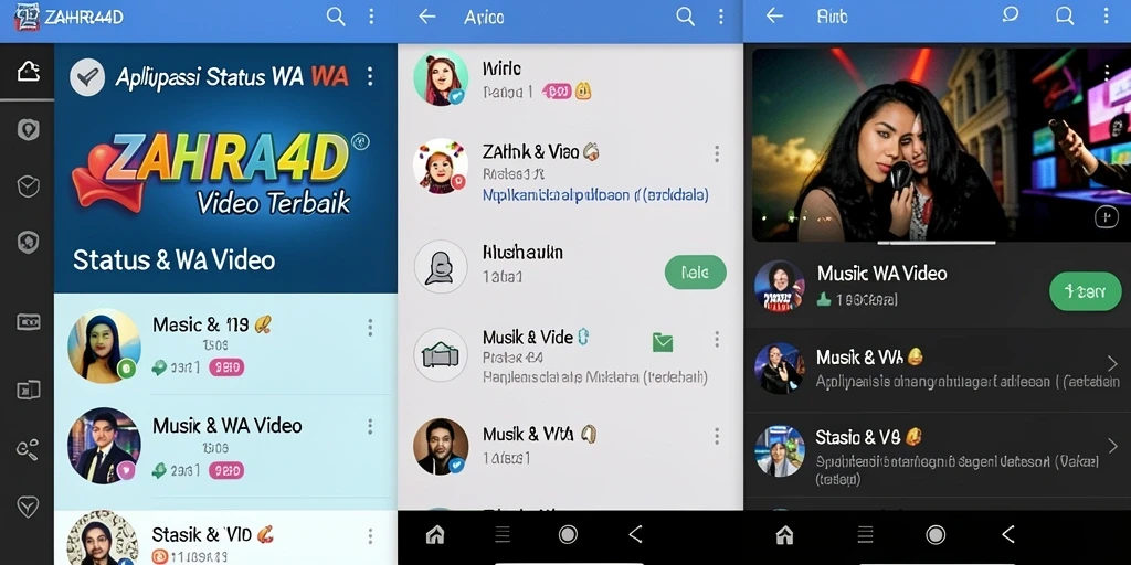 Antarmuka ZAHRA4D menampilkan video-status yang menarik dan mudah diakses.